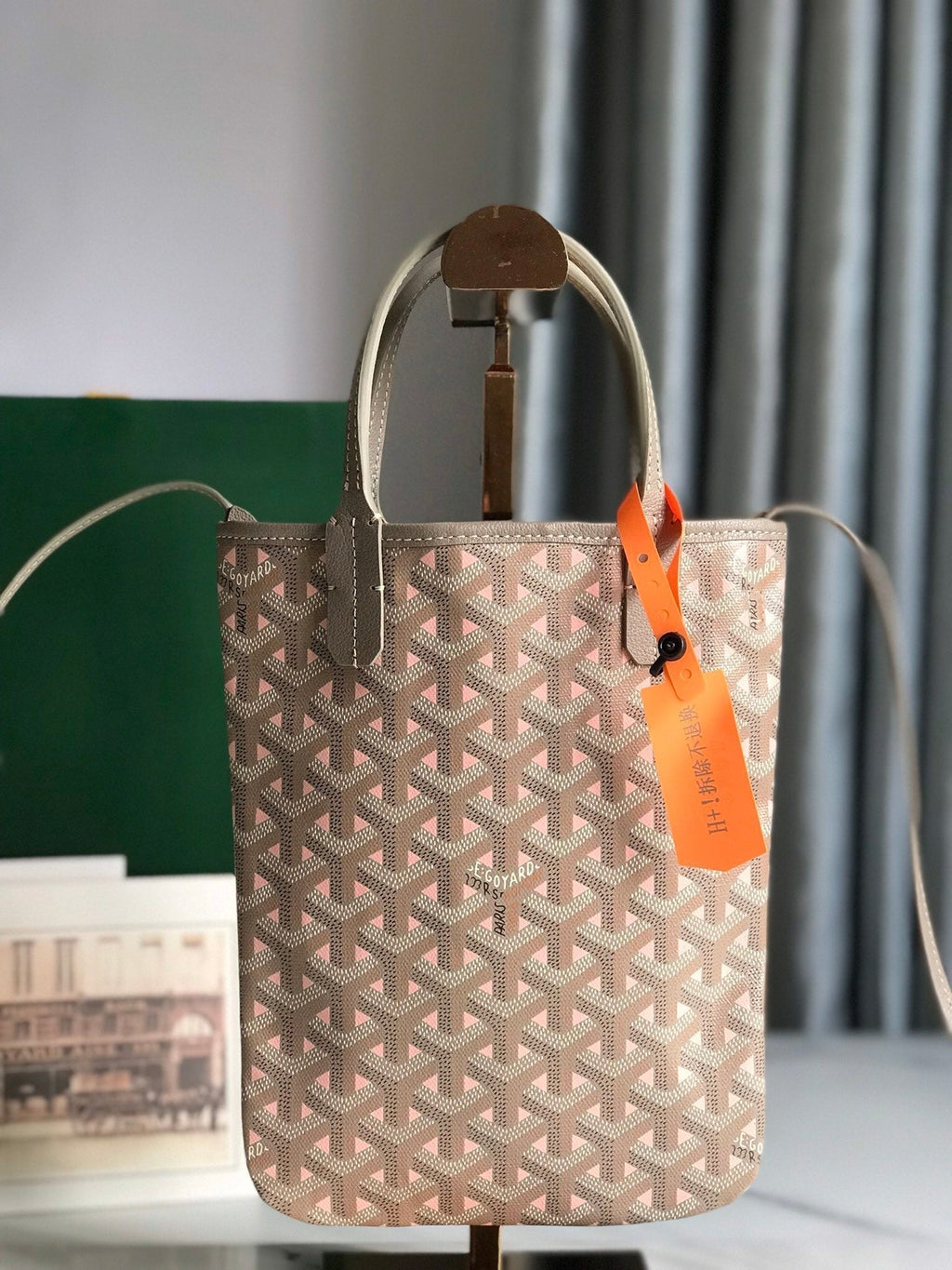 POITIERS CLAIRE-VOIE BAG 24 IN GREY MIX PINK GOYARDINE CANVAS AND CALFSKIN